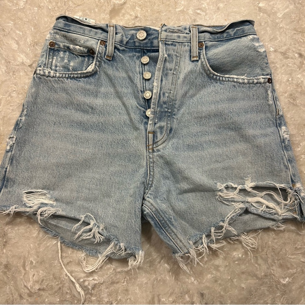 Agolde Riley High-Waisted Jean Distressed Hem Shorts